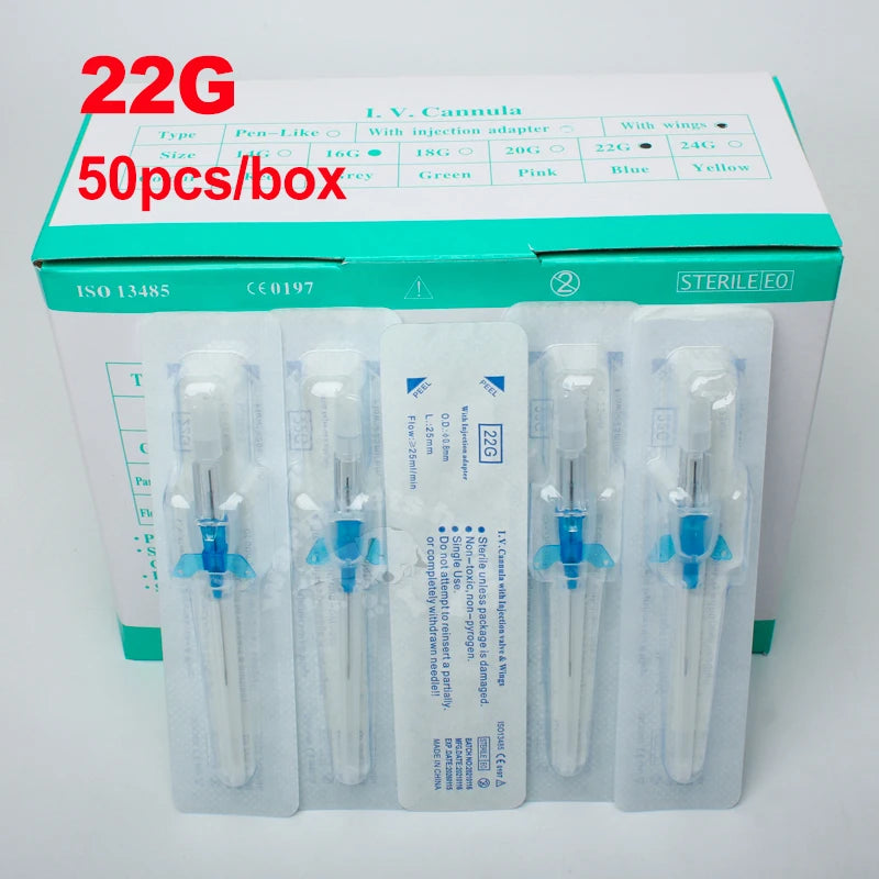 50pcs Disposable IV Cannula Intravenous Injection Catheter with Wing 22G 24G 26G For Pet Dog Cat Animals Veterinary Suppliers