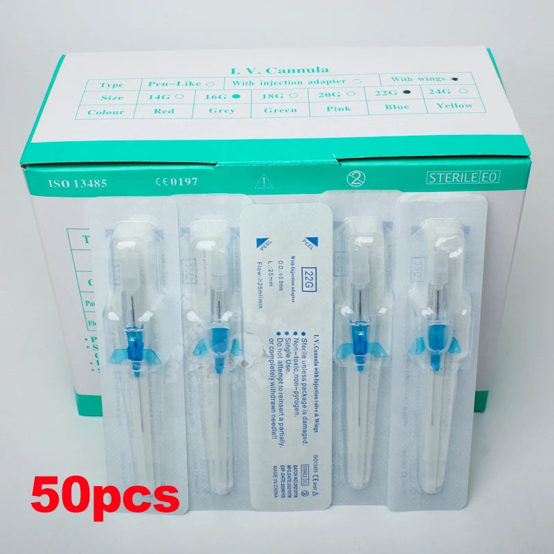 50pcs Disposable IV Cannula Intravenous Injection Catheter with Wing 22G 24G 26G For Pet Dog Cat Animals Veterinary Suppliers